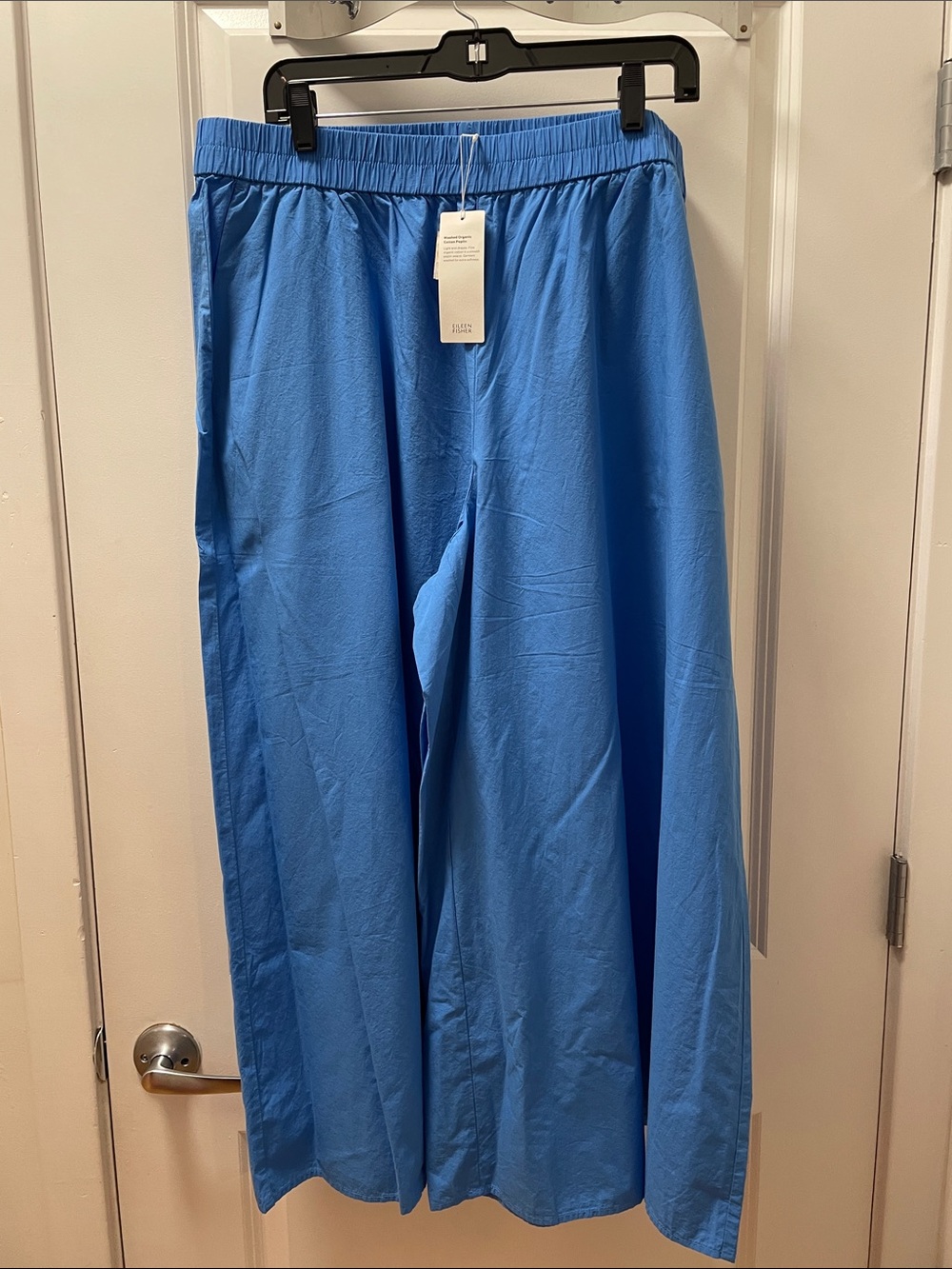 Eileen Fisher Sky Blue Elastic-Waist Wide-Leg Pants